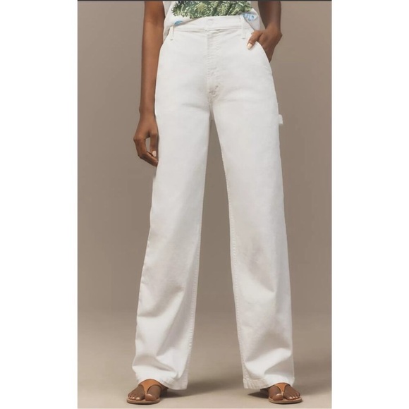 MOTHER Denim - MOTHER Superior The Stud Finder Sneak Wide-Leg Jeans White Totally Innocent 28